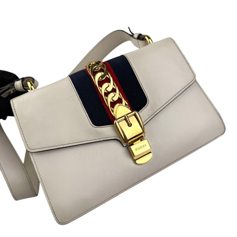 gucci sylvie white calfskin leather shoulder bag left front 45