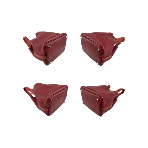 Hermes 18cm Bi-Color Rouge H/Brique Clemence Leather Picotin Lock Bag
