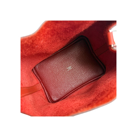 Hermes 18cm Bi-Color Rouge H/Brique Clemence Leather Picotin Lock Bag