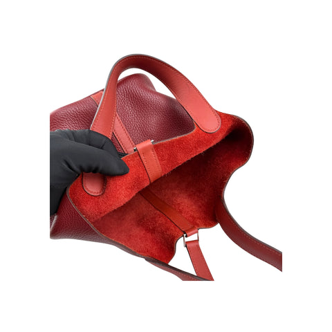 Hermes 18cm Bi-Color Rouge H/Brique Clemence Leather Picotin Lock Bag