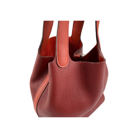 Hermes 18cm Bi-Color Rouge H/Brique Clemence Leather Picotin Lock Bag