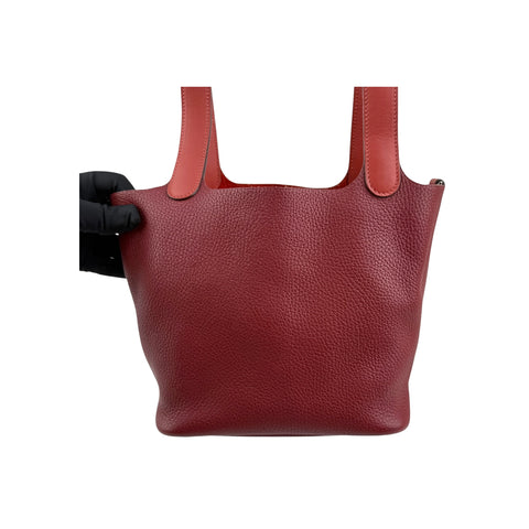 Hermes 18cm Bi-Color Rouge H/Brique Clemence Leather Picotin Lock Bag