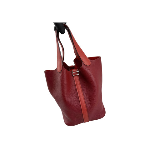 Hermes 18cm Bi-Color Rouge H/Brique Clemence Leather Picotin Lock Bag