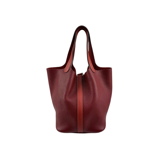 Hermes 18cm Bi-Color Rouge H/Brique Clemence Leather Picotin Lock Bag
