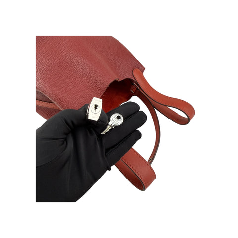 Hermes 18cm Bi-Color Rouge H/Brique Clemence Leather Picotin Lock Bag
