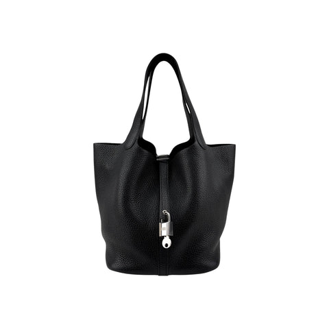 Hermes 22 Black Clemence Leather Picotin Lock Bag