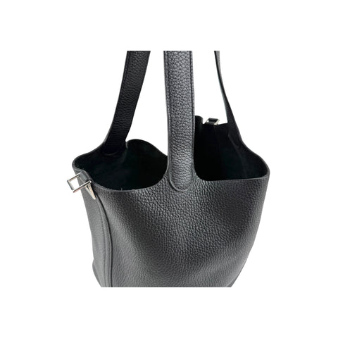 Hermes 22 Black Clemence Leather Picotin Lock Bag
