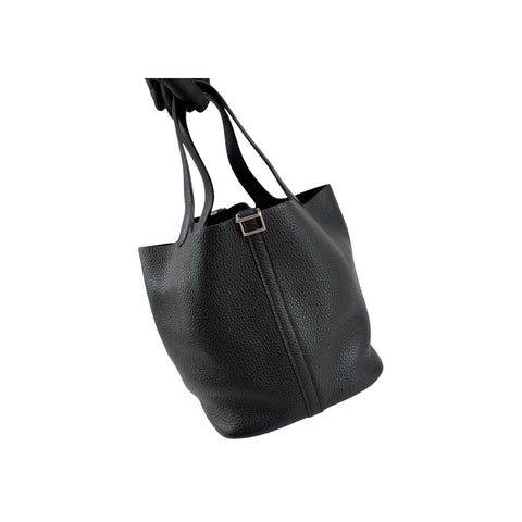 Hermes 22 Black Clemence Leather Picotin Lock Bag