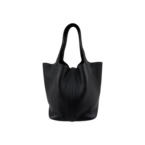 Hermes 22 Black Clemence Leather Picotin Lock Bag
