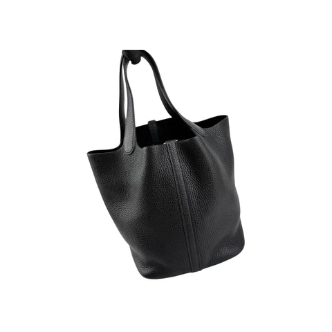 Hermes 22 Black Clemence Leather Picotin Lock Bag