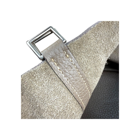 Hermes 22 Etoupe Clemence Leather Palladium Plated Picotin Bag