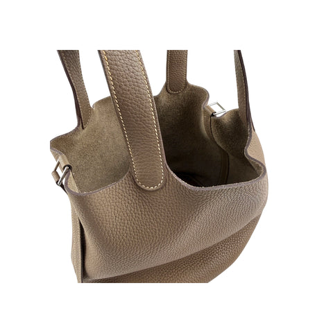 Hermes 22 Etoupe Clemence Leather Palladium Plated Picotin Bag