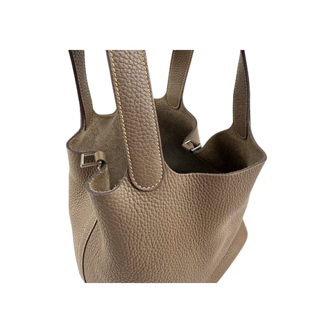 Hermes 22 Etoupe Clemence Leather Palladium Plated Picotin Bag