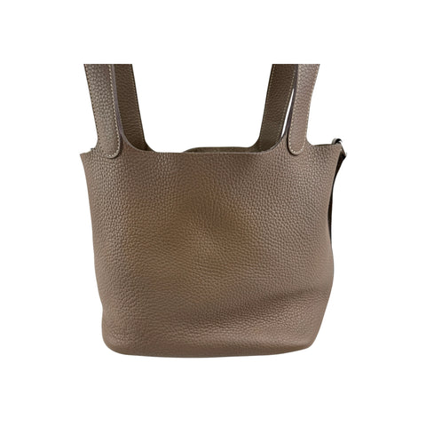 Hermes 22 Etoupe Clemence Leather Palladium Plated Picotin Bag