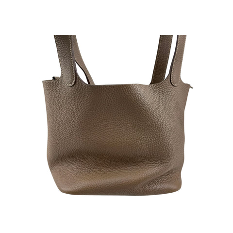 Hermes 22 Etoupe Clemence Leather Palladium Plated Picotin Bag