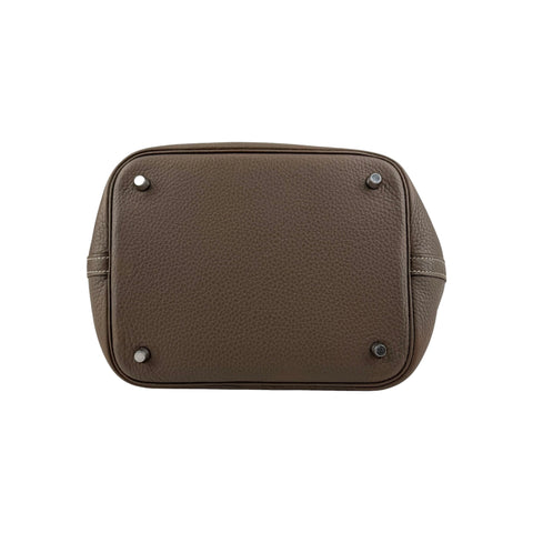 Hermes 22 Etoupe Clemence Leather Palladium Plated Picotin Bag