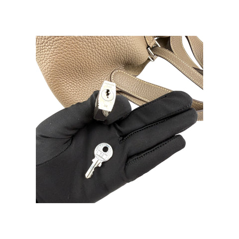 Hermes 22 Etoupe Clemence Leather Palladium Plated Picotin Bag