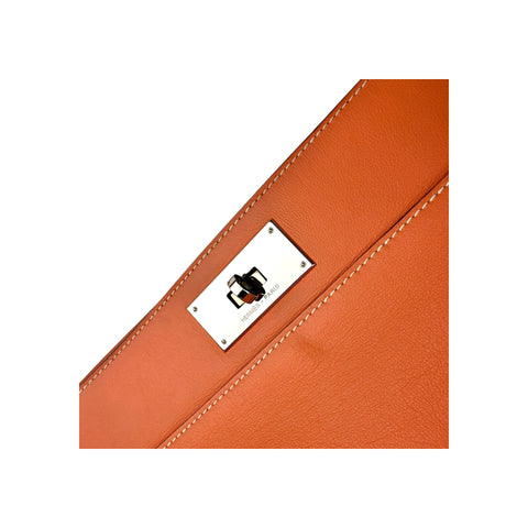 Hermes 26cm Orange Swift Leather Palladium Plated Toolbox Bag