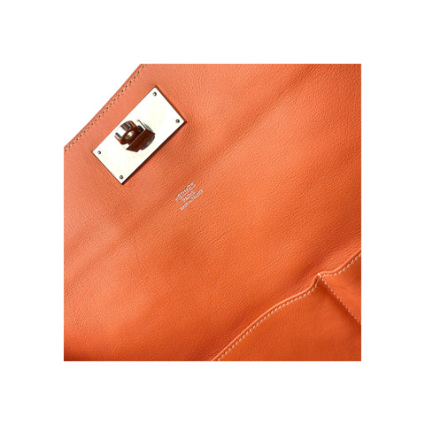 Hermes 26cm Orange Swift Leather Palladium Plated Toolbox Bag