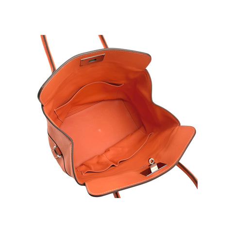 Hermes 26cm Orange Swift Leather Palladium Plated Toolbox Bag