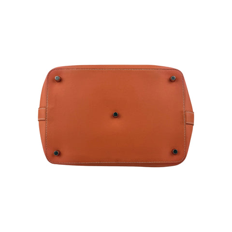 Hermes 26cm Orange Swift Leather Palladium Plated Toolbox Bag