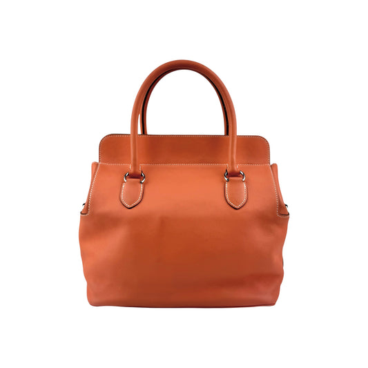 Hermes 26cm Orange Swift Leather Palladium Plated Toolbox Bag