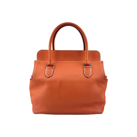 Hermes 26cm Orange Swift Leather Palladium Plated Toolbox Bag
