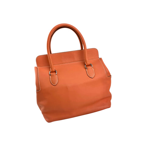 Hermes 26cm Orange Swift Leather Palladium Plated Toolbox Bag