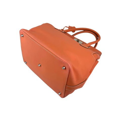 Hermes 26cm Orange Swift Leather Palladium Plated Toolbox Bag