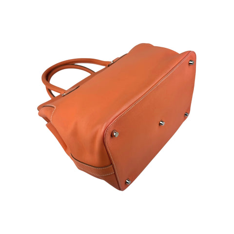 Hermes 26cm Orange Swift Leather Palladium Plated Toolbox Bag