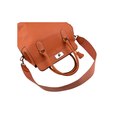 Hermes 26cm Orange Swift Leather Palladium Plated Toolbox Bag