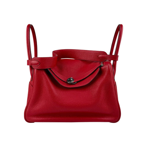 Hermès 34cm Rouge Vif Clemence Leather Palladium Plated Lindy Bag