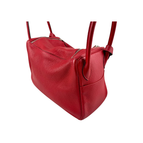 Hermès 34cm Rouge Vif Clemence Leather Palladium Plated Lindy Bag