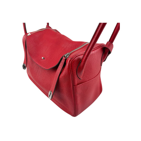 Hermès 34cm Rouge Vif Clemence Leather Palladium Plated Lindy Bag