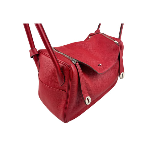Hermès 34cm Rouge Vif Clemence Leather Palladium Plated Lindy Bag