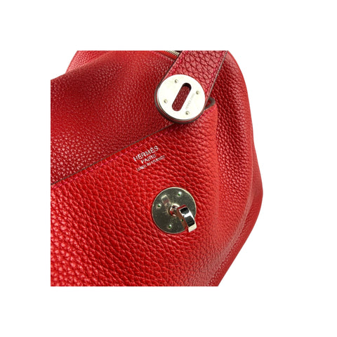 Hermès 34cm Rouge Vif Clemence Leather Palladium Plated Lindy Bag