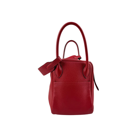 Hermès 34cm Rouge Vif Clemence Leather Palladium Plated Lindy Bag