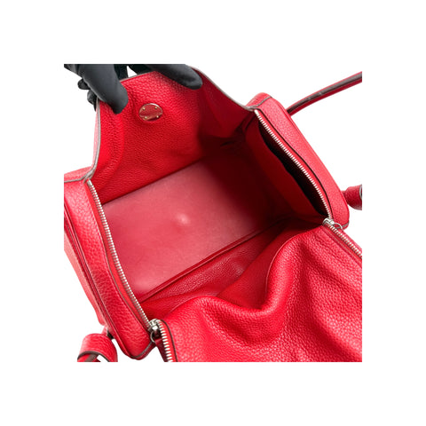 Hermès 34cm Rouge Vif Clemence Leather Palladium Plated Lindy Bag