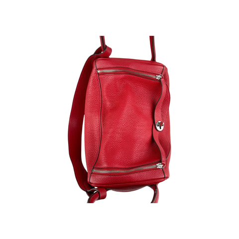 Hermès 34cm Rouge Vif Clemence Leather Palladium Plated Lindy Bag