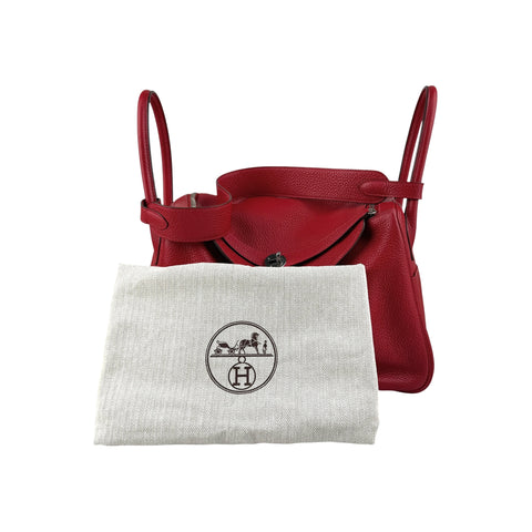 Hermès 34cm Rouge Vif Clemence Leather Palladium Plated Lindy Bag
