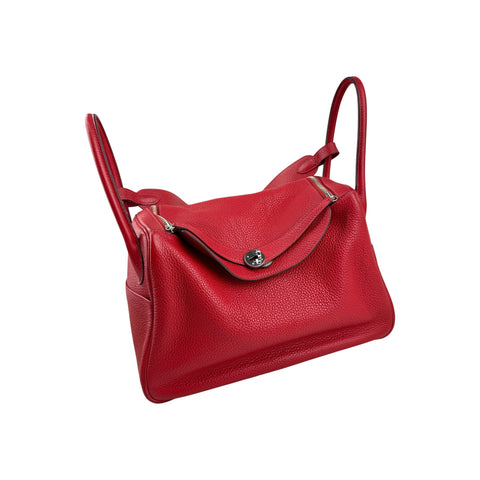 Hermès 34cm Rouge Vif Clemence Leather Palladium Plated Lindy Bag