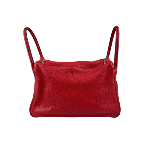 Hermès 34cm Rouge Vif Clemence Leather Palladium Plated Lindy Bag