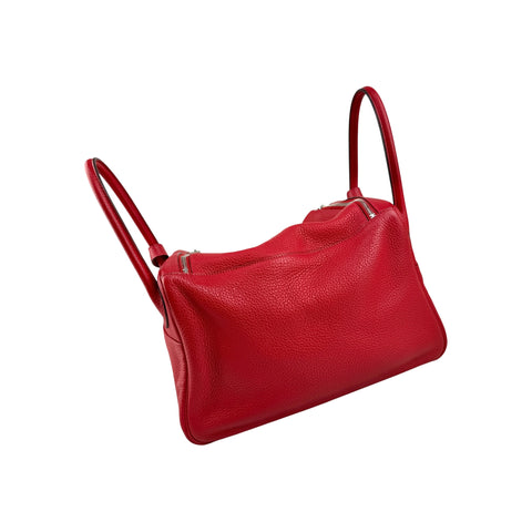Hermès 34cm Rouge Vif Clemence Leather Palladium Plated Lindy Bag