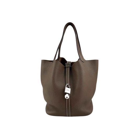 Hermès Picotin 22 Lock Bag in Etoupe Clemence Leather with Palladium Hardware