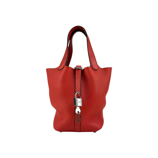 Hermes Preloved Picotin Lock 18 Red Leather Tote Women Handbags