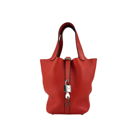 Hermes Preloved Picotin Lock 18 Red Leather Tote Women Handbags