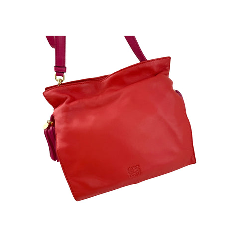 Loewe Coral Red/Magenta Leather Flamenco Shoulder Bag