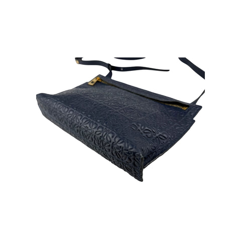 Loewe Navy Blue Leather Repeat Anagram T Pouch Crossbody Bag