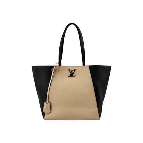 Louis Vuitton Beige/Black Leather Lockme Cabas Tote Bag