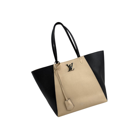Louis Vuitton Beige/Black Leather Lockme Cabas Tote Bag